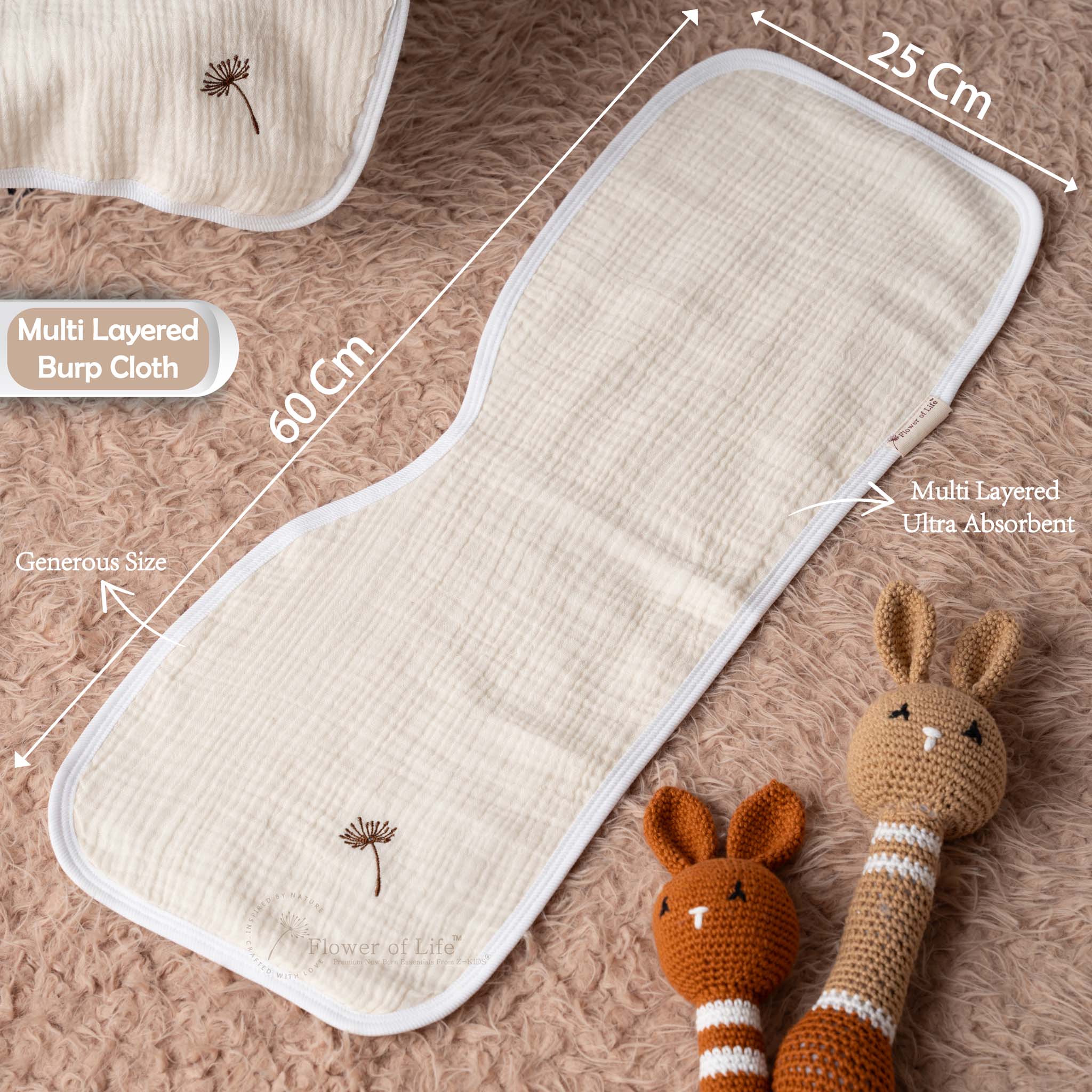Flower of Life - Contour Burp Cloth from Z-KIDS – Triple-Layered for Superior Absorption