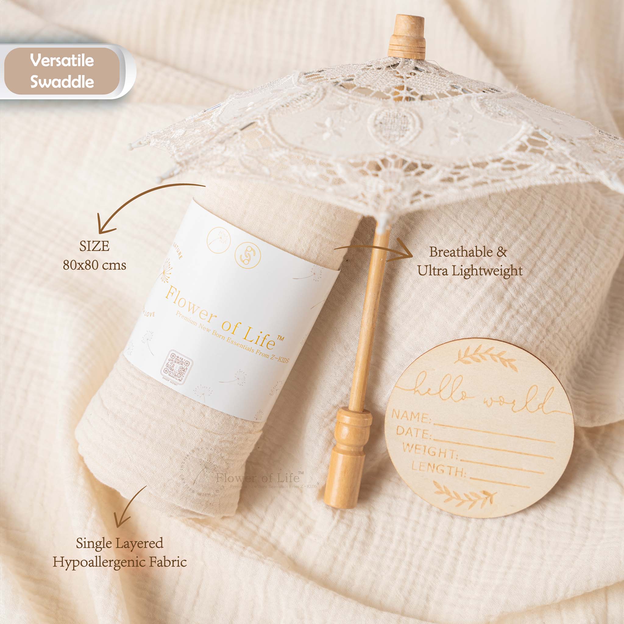 Flower of Life - Baby Swaddle from Z-KIDS - Lightweight Muslin Wrap (80x80 cm)