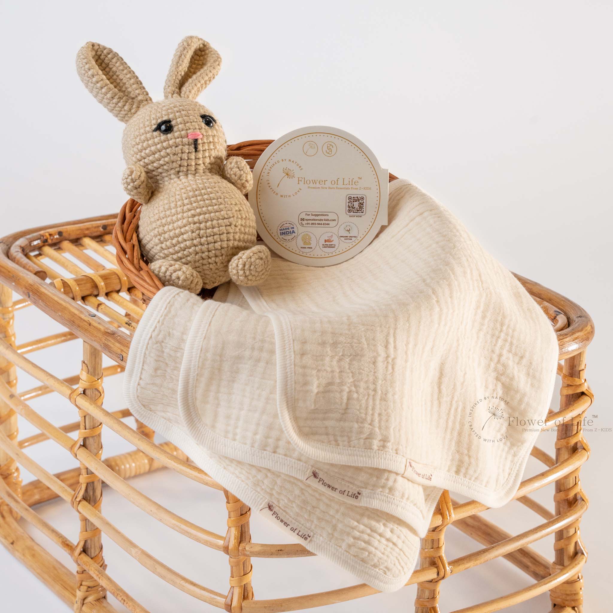 Flower of Life - Soft Squares from Z-KIDS – 2 Layered Muslin Wash Cloths (Set of 3)